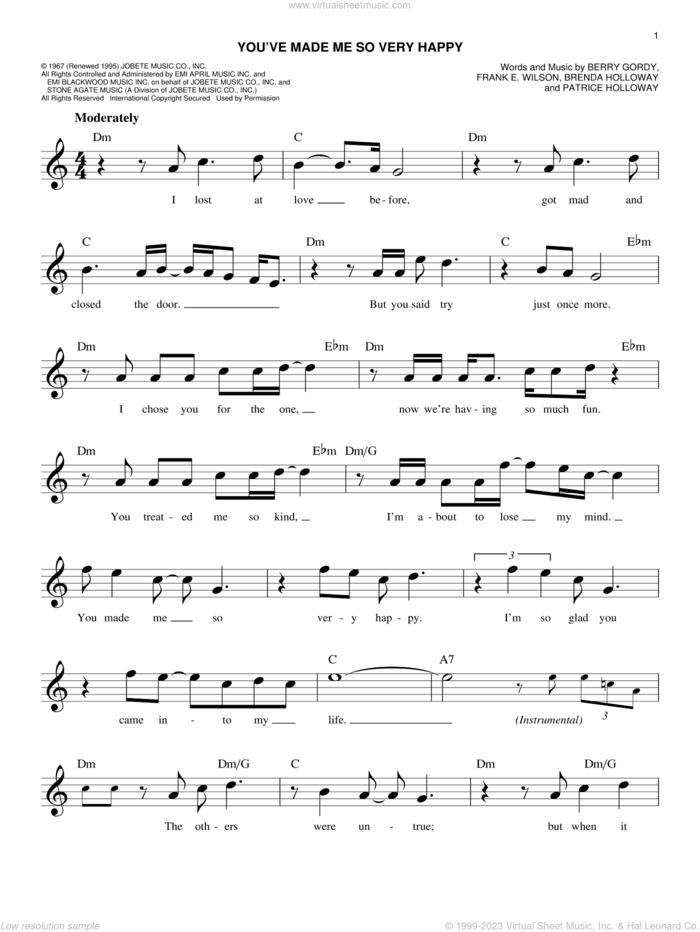 You've Made Me So Very Happy sheet music for voice and other instruments (fake book) by Blood, Sweat & Tears and Berry Gordy, wedding score, easy skill level