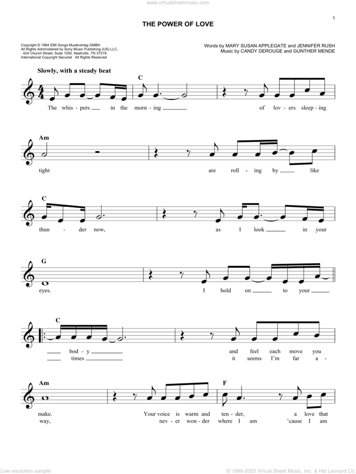 The Power Of Love sheet music for voice and other instruments (fake book) by Air Supply and Candy Derouge, wedding score, easy skill level