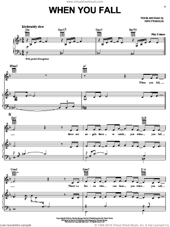 When You Fall sheet music for voice, piano or guitar by Kirk Franklin, intermediate skill level