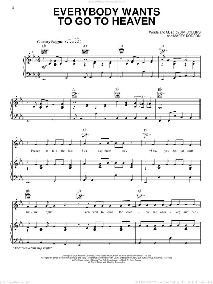 Everybody Wants To Go To Heaven sheet music for voice, piano or guitar by Kenny Chesney, Jim Collins and Martin Dodson, intermediate skill level