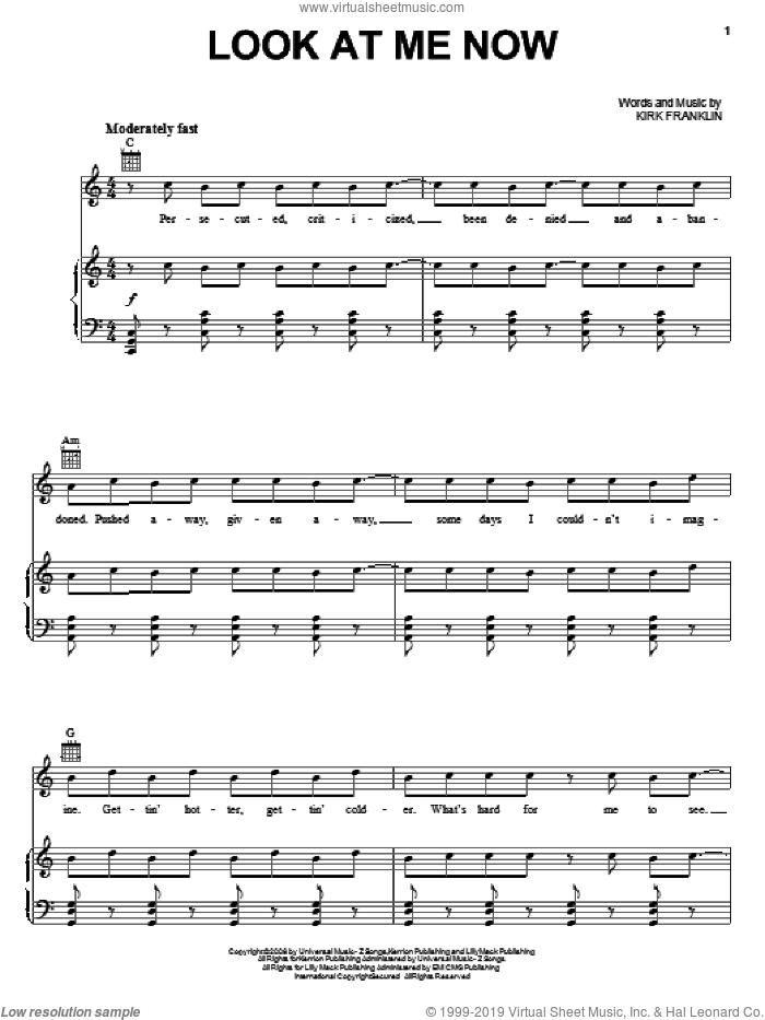 Look At Me Now sheet music for voice, piano or guitar by Kirk Franklin, intermediate skill level
