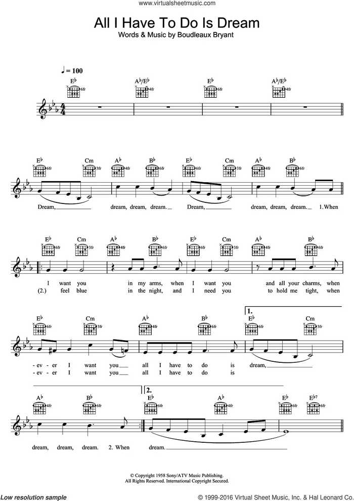 All I Have To Do Is Dream sheet music for voice and other instruments (fake book) by The Everly Brothers and Boudleaux Bryant, intermediate skill level