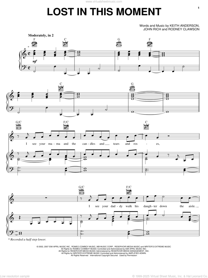 Lost In This Moment sheet music for voice, piano or guitar by Big & Rich, John Rich, Keith Anderson and Rodney Clawson, wedding score, intermediate skill level