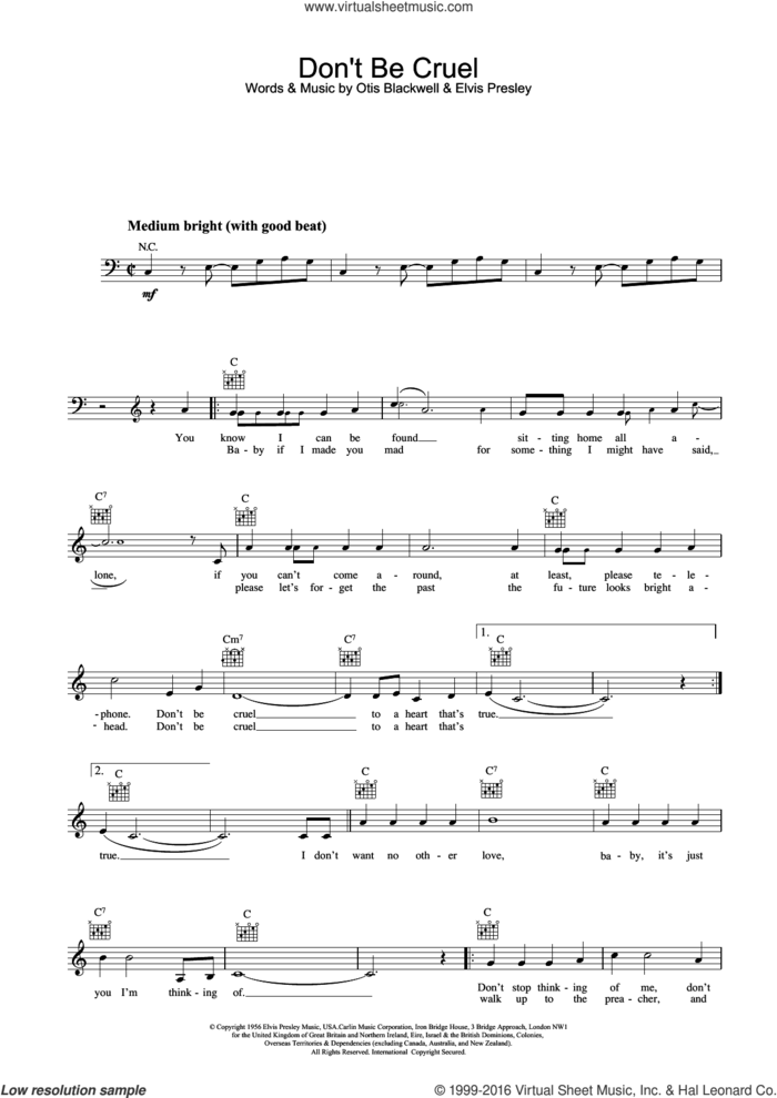 Don't Be Cruel sheet music for voice and other instruments (fake book) by Elvis Presley, intermediate skill level