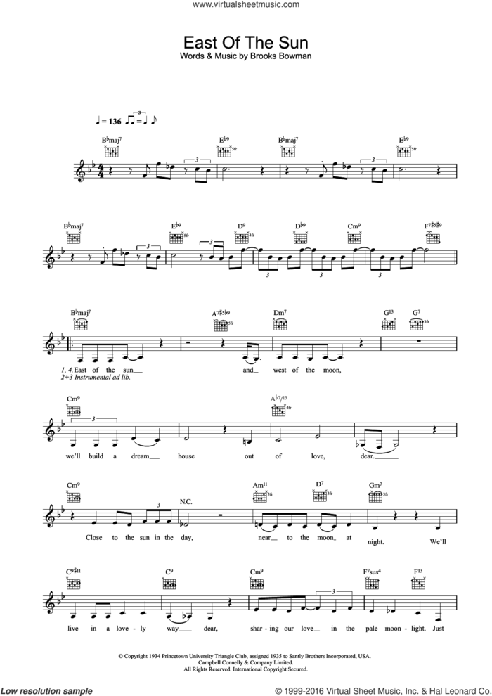 East Of The Sun (And West Of The Moon) sheet music for voice and other instruments (fake book) by Diana Krall and Brooks Bowman, intermediate skill level