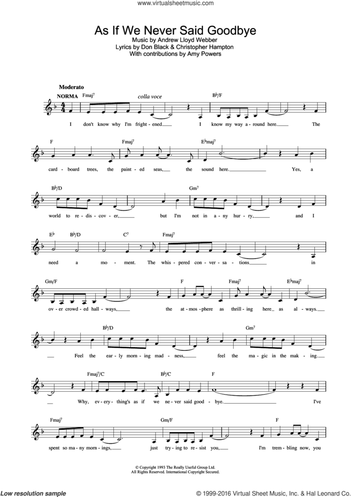 As If We Never Said Goodbye (from Sunset Boulevard) sheet music for voice and other instruments (fake book) by Andrew Lloyd Webber, Christopher Hampton and Don Black, intermediate skill level