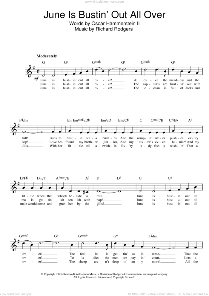 June Is Bustin' Out All Over (from Carousel) sheet music for voice and other instruments (fake book) by Richard Rodgers, Rodgers & Hammerstein and Oscar II Hammerstein, intermediate skill level