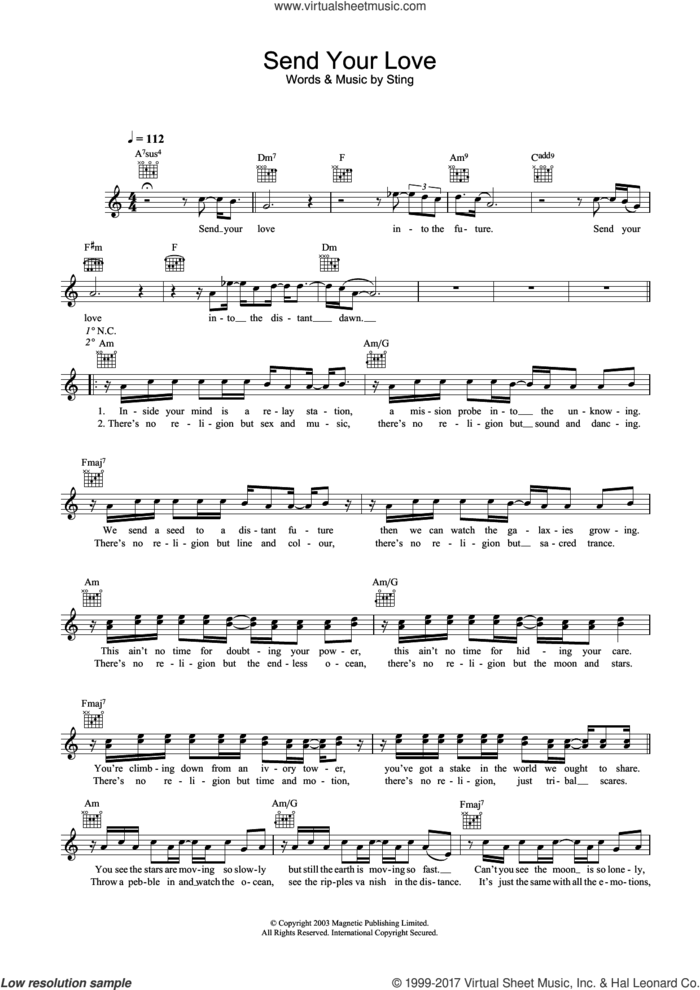 Send Your Love sheet music for voice and other instruments (fake book) by Sting, intermediate skill level