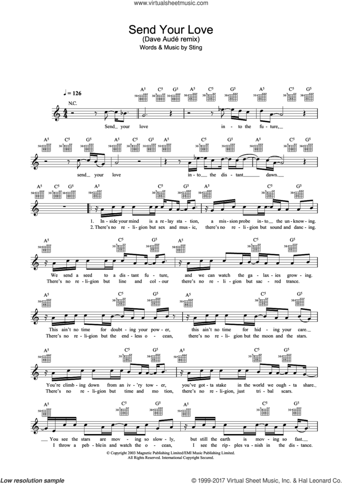 Send Your Love (Dave Aude remix) sheet music for voice and other instruments (fake book) by Sting, intermediate skill level