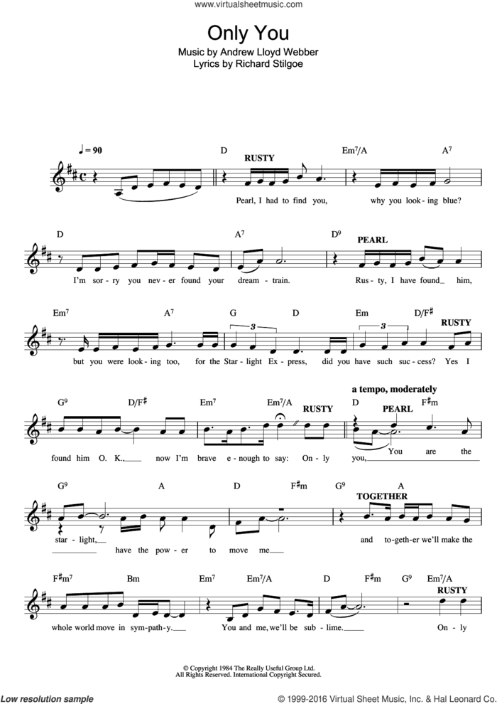 Only You (from Starlight Express) sheet music for voice and other instruments (fake book) by Andrew Lloyd Webber, intermediate skill level