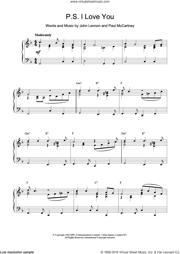 P.S. I Love You sheet music for voice and other instruments (fake book) by The Beatles and John Lennon, intermediate skill level