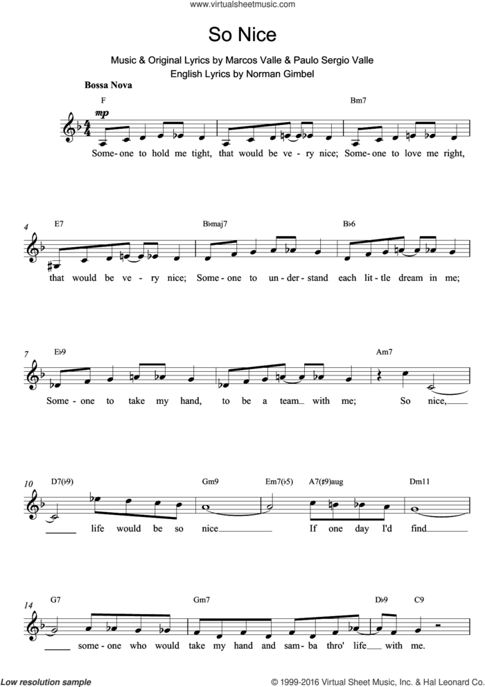 So Nice sheet music for voice and other instruments (fake book) by Paulo Sergio Valle, intermediate skill level