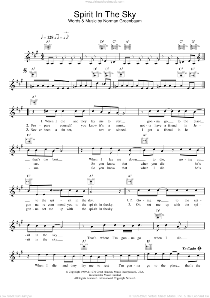 Spirit In The Sky sheet music for voice and other instruments (fake book) by Norman Greenbaum, Doctor and The Medics and Gareth Gates, intermediate skill level