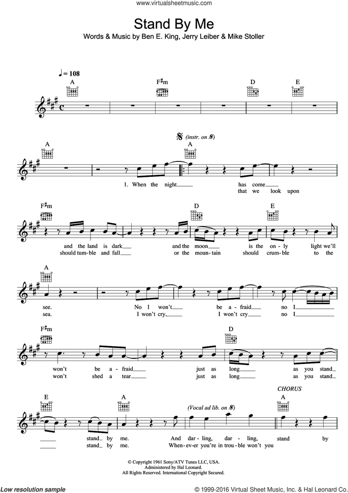 Stand By Me sheet music for voice and other instruments (fake book) by Ben E. King, intermediate skill level