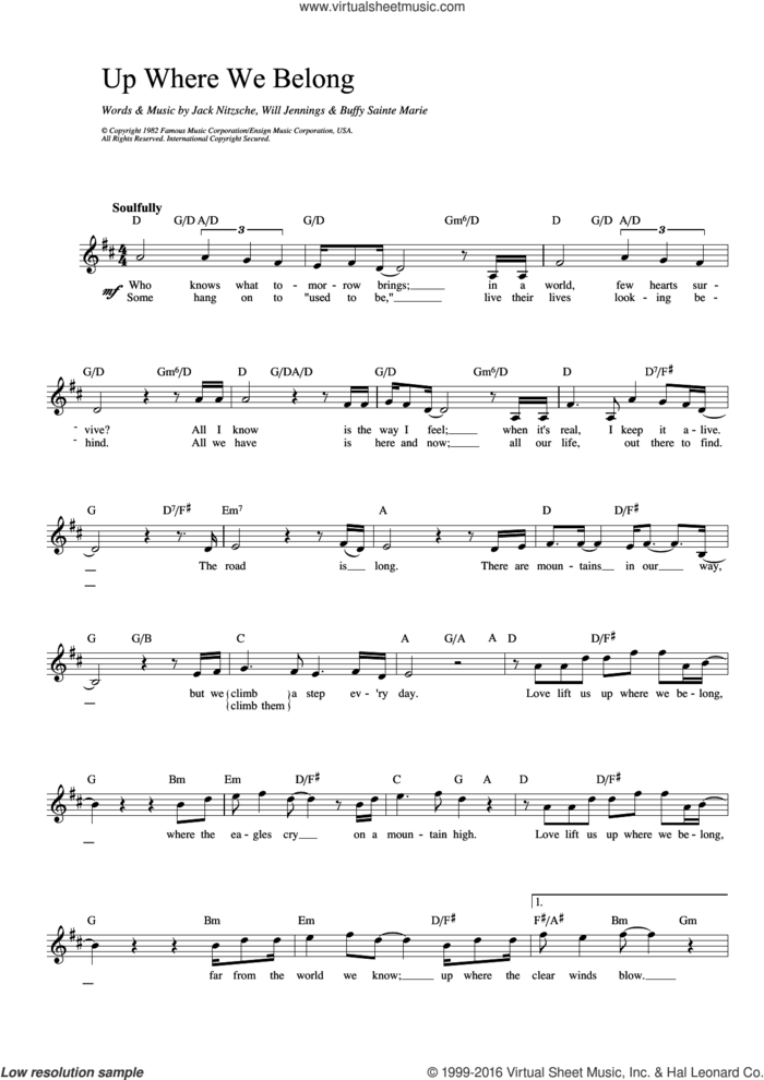 Up Where We Belong (from An Officer And A Gentleman) sheet music for voice and other instruments (fake book) by Joe Cocker, Jennifer Warnes, Buffy Sainte-Marie, Jack Nitzsche and Will Jennings, intermediate skill level