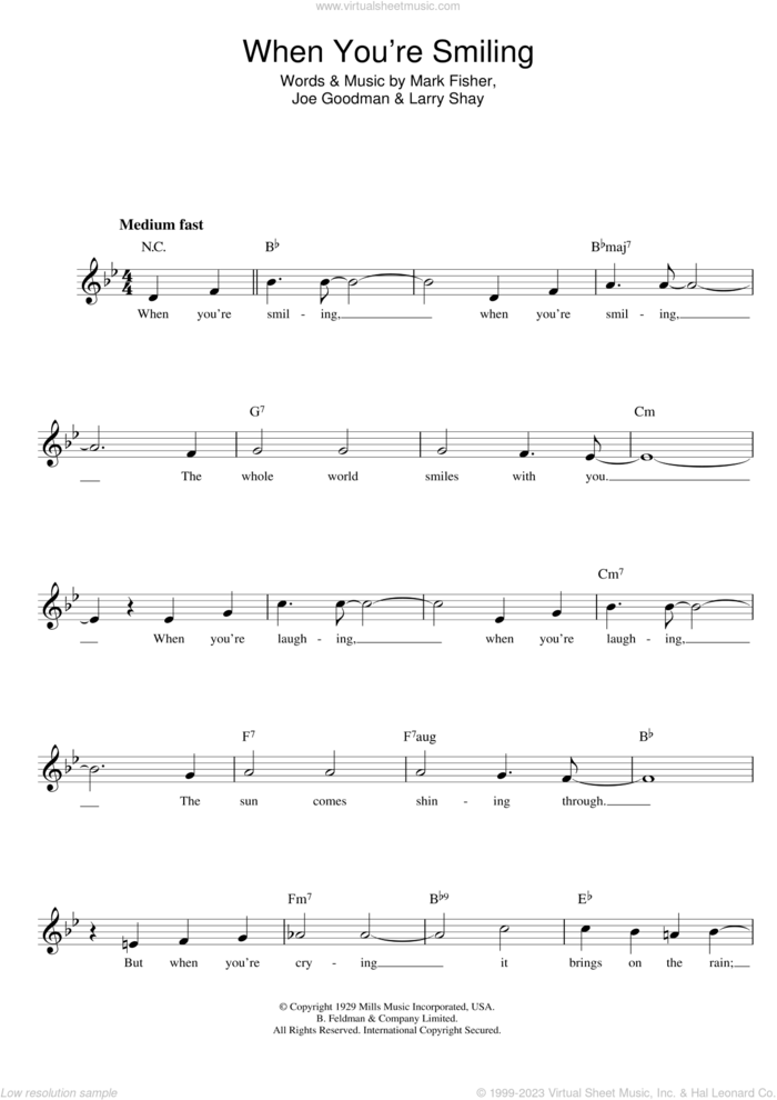 When You're Smiling (The Whole World Smiles With You) sheet music for voice and other instruments (fake book) by Mark Fisher and William Salter, intermediate skill level