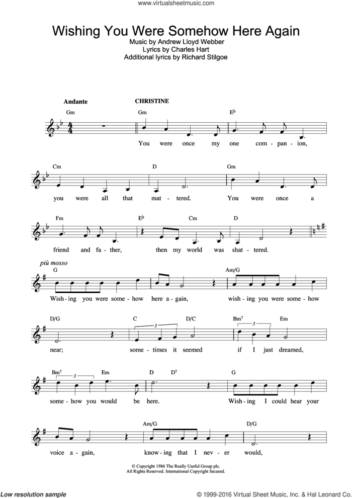 Wishing You Were Somehow Here Again (from The Phantom Of The Opera) sheet music for voice and other instruments (fake book) by Andrew Lloyd Webber, intermediate skill level