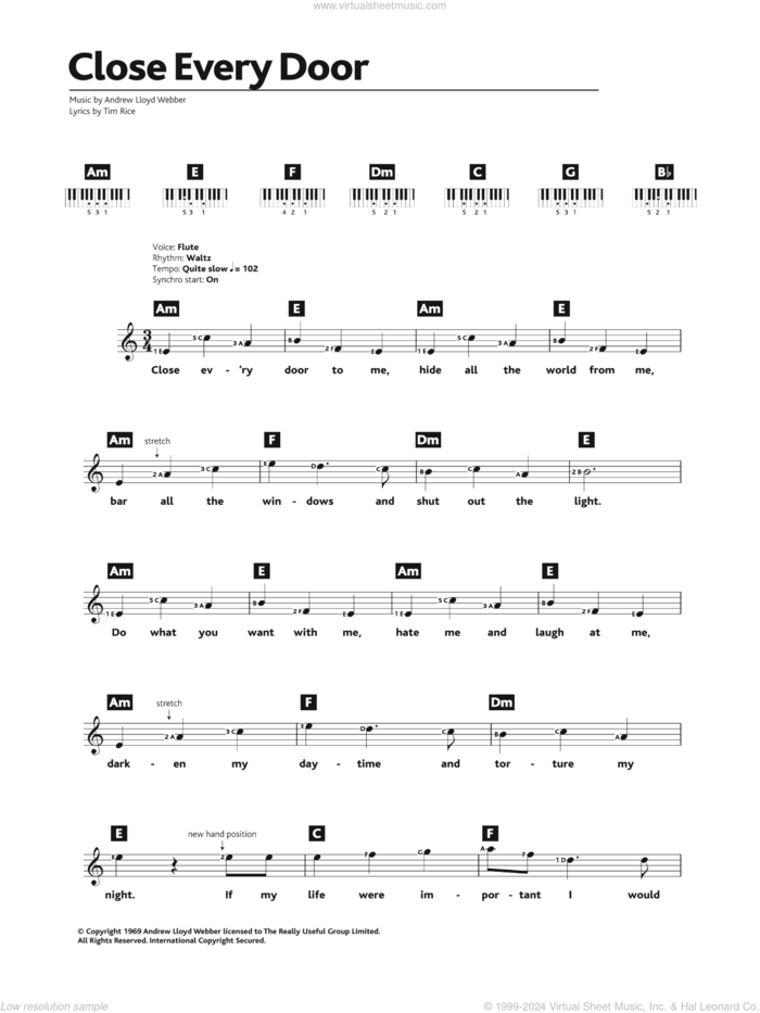 Close Every Door (from Joseph And The Amazing Technicolor Dreamcoat) sheet music for piano solo (chords, lyrics, melody) by Andrew Lloyd Webber and Tim Rice, intermediate piano (chords, lyrics, melody)