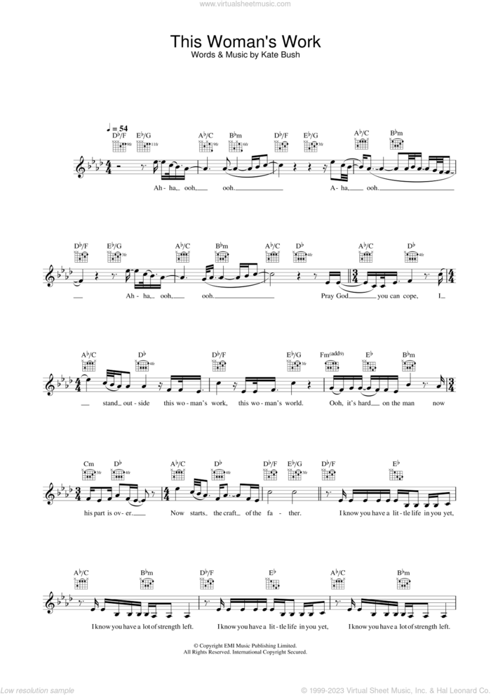 This Woman's Work (from She's Having A Baby) sheet music for voice and other instruments (fake book) by Kate Bush, intermediate skill level