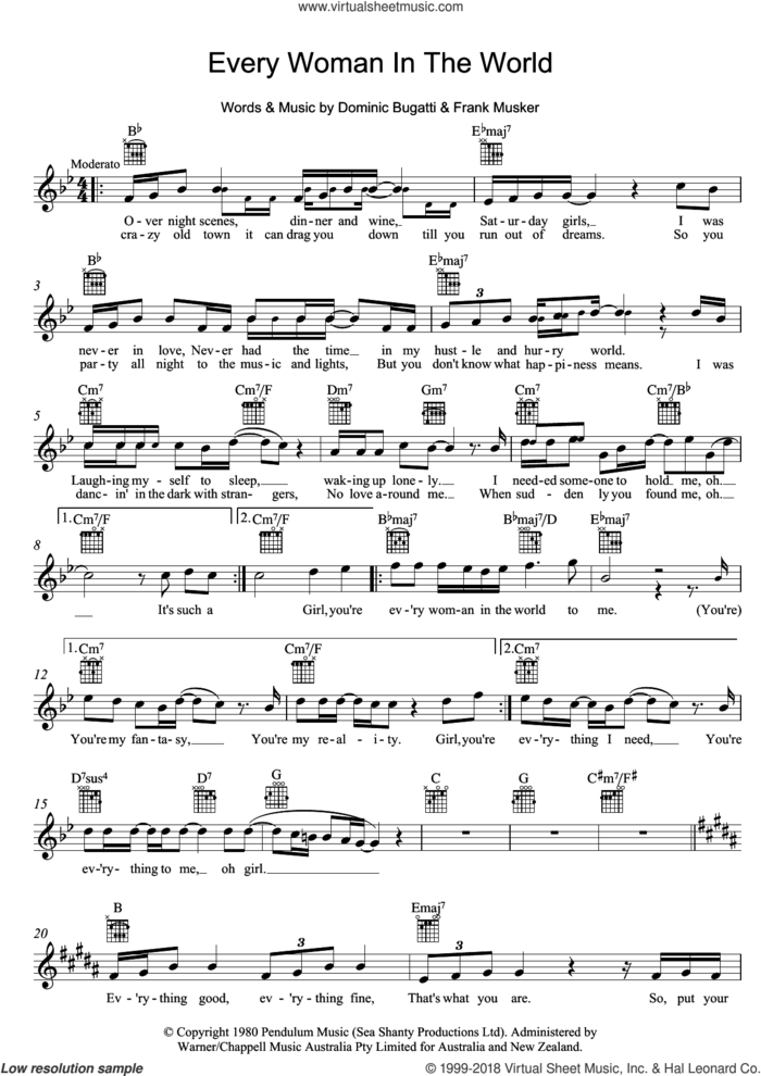 Every Woman In The World sheet music for voice and other instruments (fake book) by Air Supply, Dominic Bugatti and Frank Musker, intermediate skill level