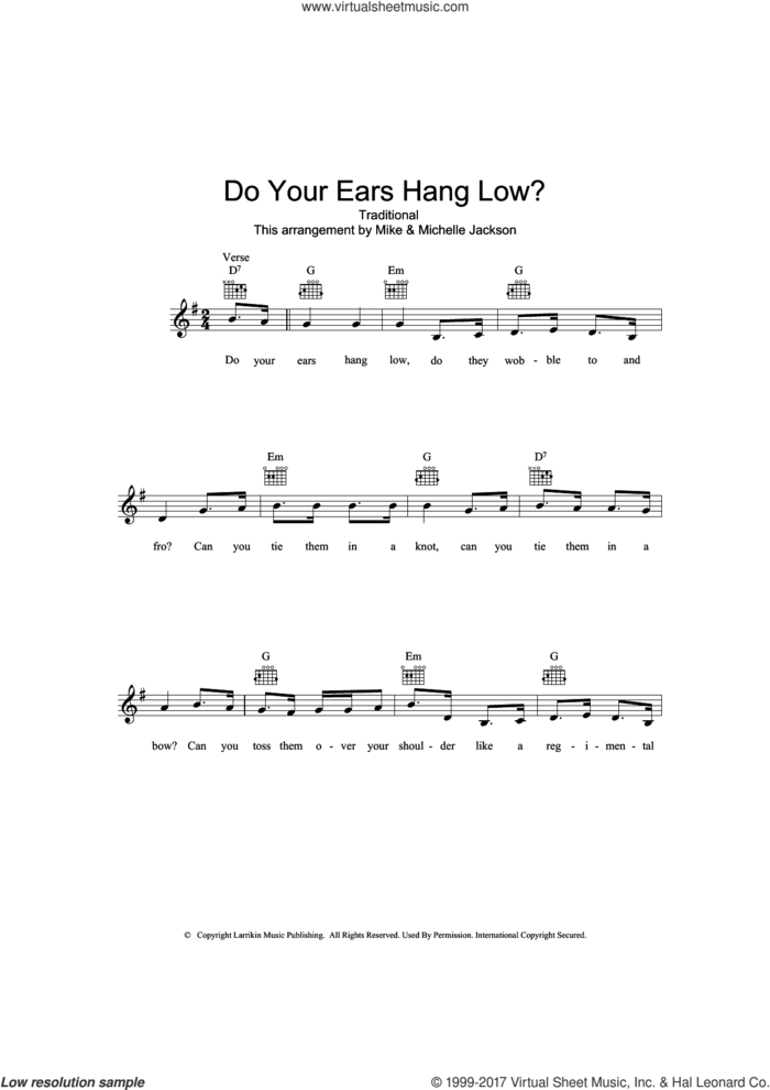 Do Your Ears Hang Low? sheet music for voice and other instruments (fake book), intermediate skill level