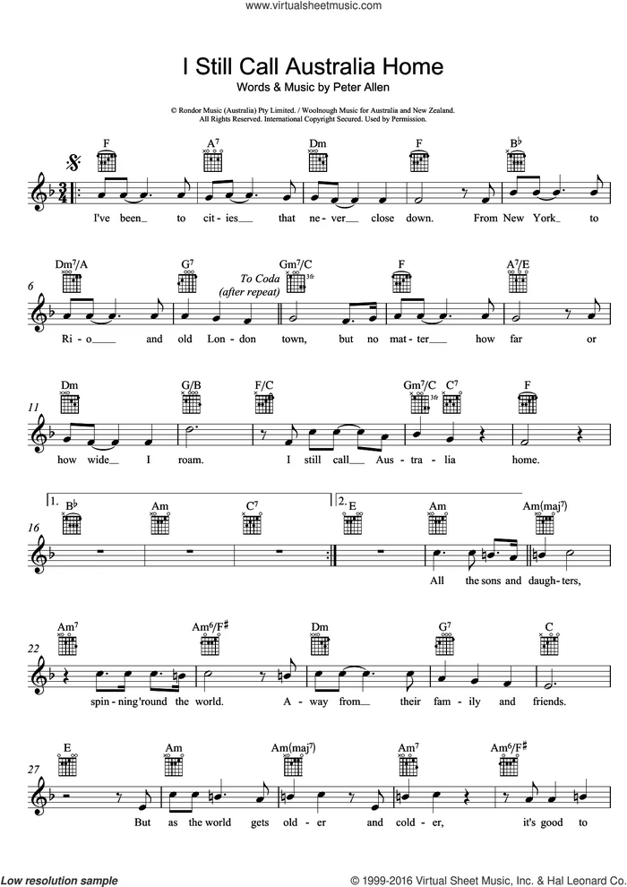 I Still Call Australia Home (from The Boy From Oz) sheet music for voice and other instruments (fake book) by Peter Allen, intermediate skill level