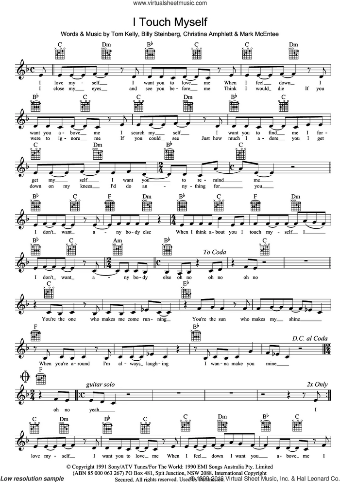 I Touch Myself sheet music for voice and other instruments (fake book) by Billy Steinberg, The Divinyls, Christine Amphlett, Mark McEntee and Tom Kelly, intermediate skill level