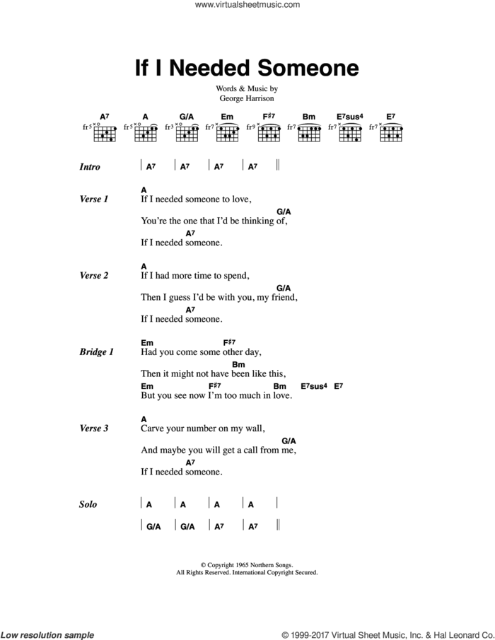 If I Needed Someone sheet music for guitar (chords) by The Beatles and George Harrison, intermediate skill level