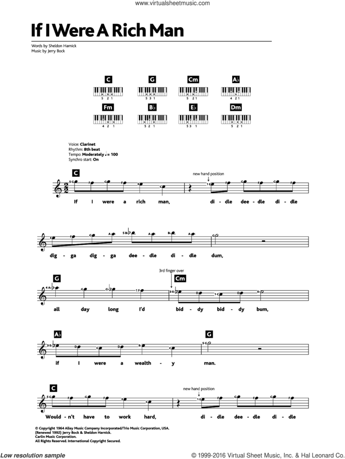 If I Were A Rich Man (from Fiddler On The Roof) sheet music for piano solo (chords, lyrics, melody) by Jerry Bock, Bock & Harnick and Sheldon Harnick, intermediate piano (chords, lyrics, melody)