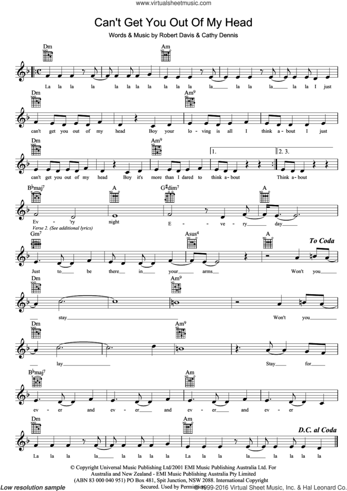 Can't Get You Out Of My Head sheet music for voice and other instruments (fake book) by Kylie Minogue, Cathy Dennis and Rob Davis, intermediate skill level