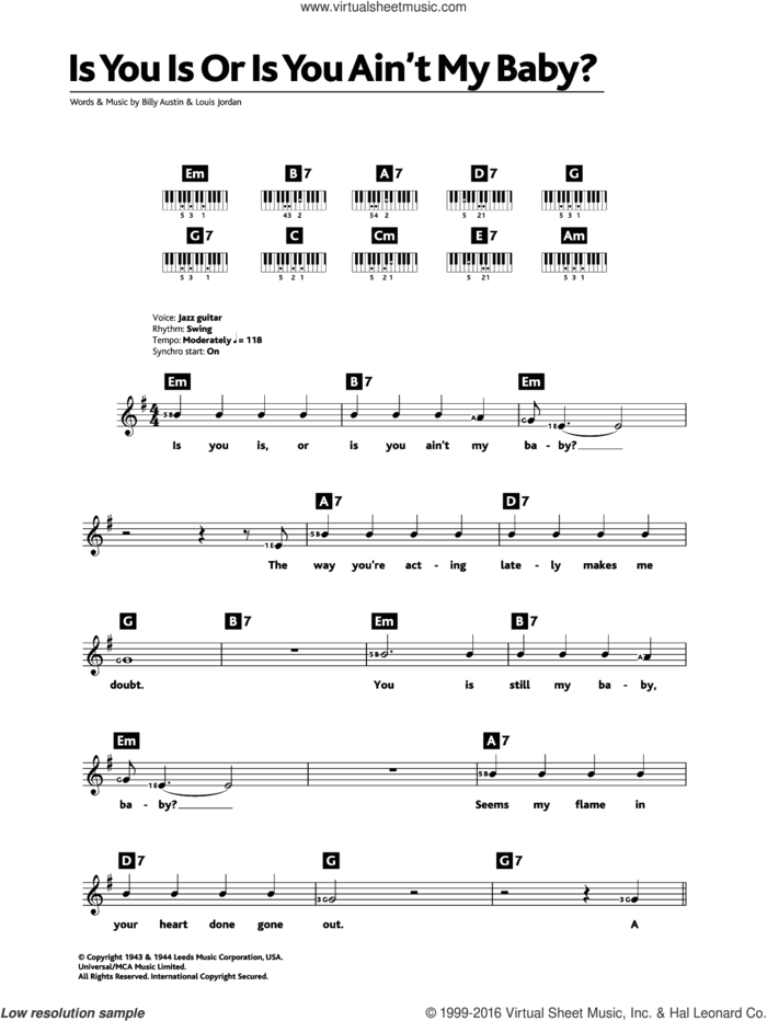 Is You Is Or Is You Ain't My Baby? sheet music for piano solo (chords, lyrics, melody) by Diana Krall, Billy Austin and Louis Jordan, intermediate piano (chords, lyrics, melody)