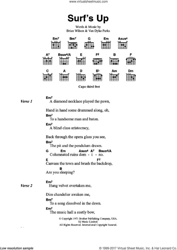 Surf's Up sheet music for guitar (chords) by The Beach Boys, Brian Wilson and Van Dyke Parks, intermediate skill level