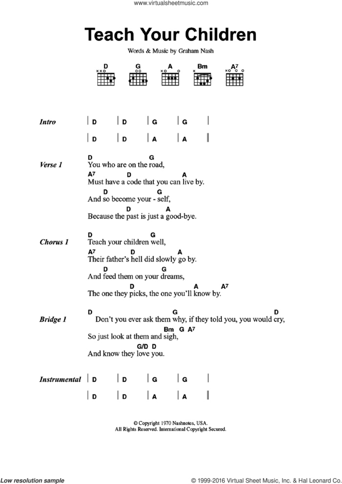 Teach Your Children sheet music for guitar (chords) by Graham Nash, intermediate skill level