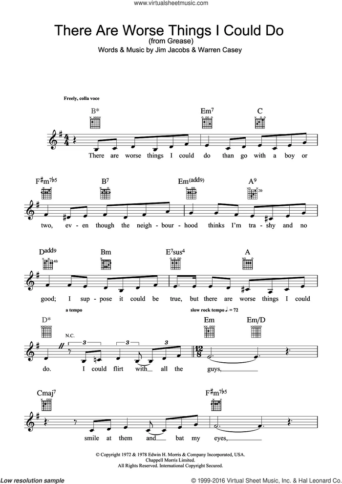 There Are Worse Things I Could Do (from Grease) sheet music for voice and other instruments (fake book) by Stockard Channing, Jim Jacobs and Warren Casey, intermediate skill level