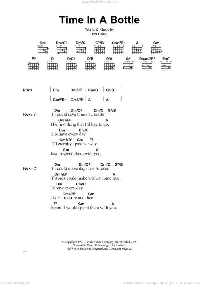 Time In A Bottle sheet music for guitar (chords) by Jim Croce, intermediate skill level