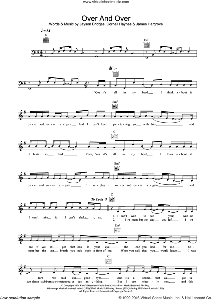 Over And Over (featuring Tim McGraw) sheet music for voice and other instruments (fake book) by Nelly, Tim McGraw, Cornell Haynes, James Hargrove and Jayson Bridges, intermediate skill level