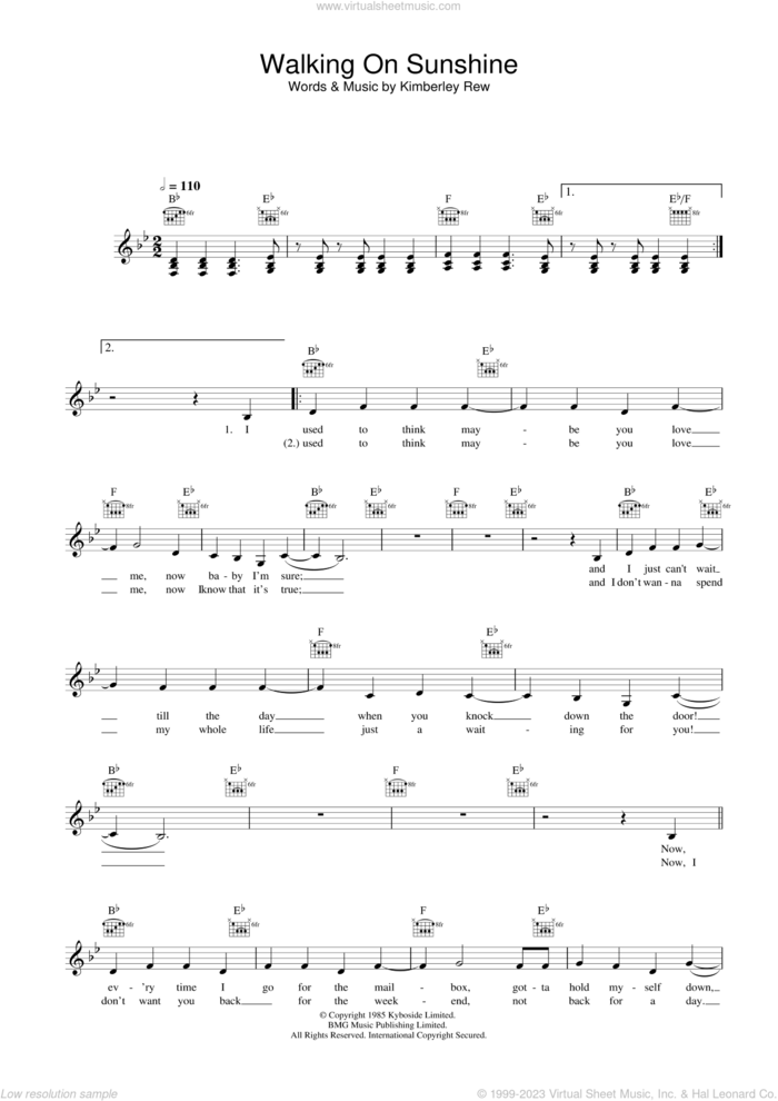 Walking On Sunshine sheet music for voice and other instruments (fake book) by Katrina And The Waves and Kimberley Rew, intermediate skill level