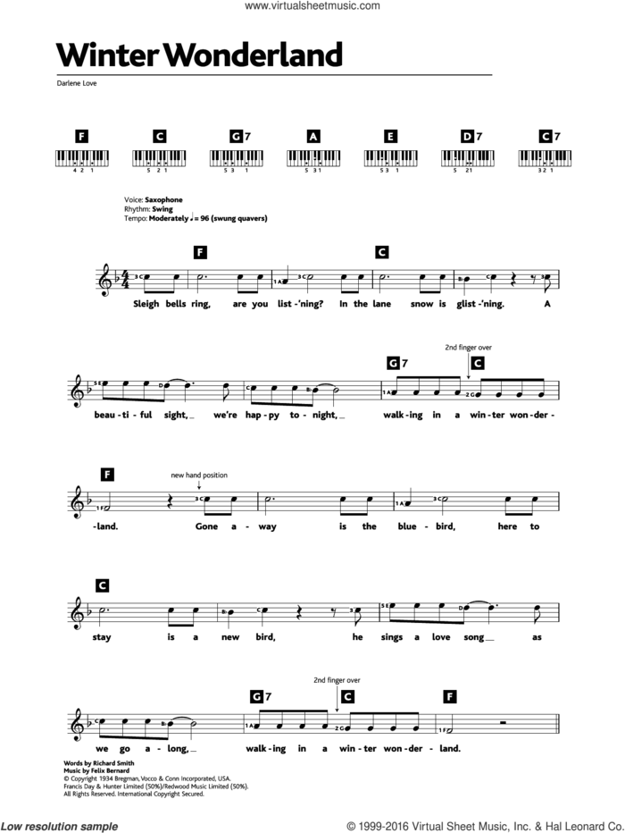 Winter Wonderland sheet music for piano solo (chords, lyrics, melody) by Richard Smith and Felix Bernard, intermediate piano (chords, lyrics, melody)