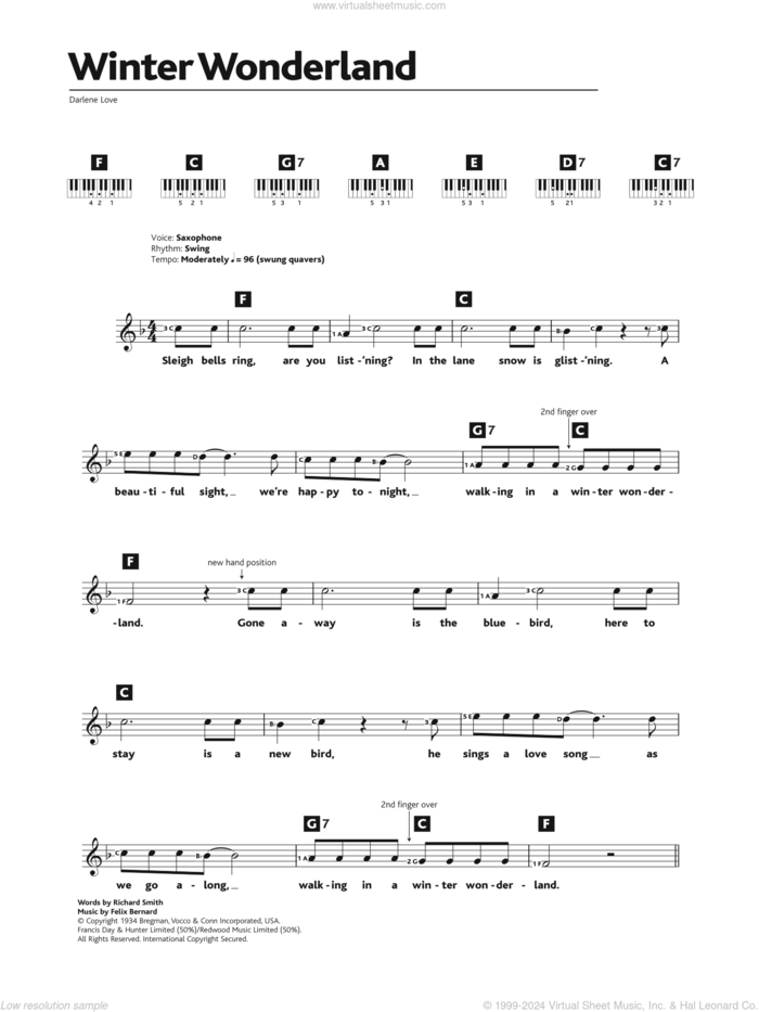 Winter Wonderland sheet music for piano solo (chords, lyrics, melody) by Richard Smith and Felix Bernard, intermediate piano (chords, lyrics, melody)