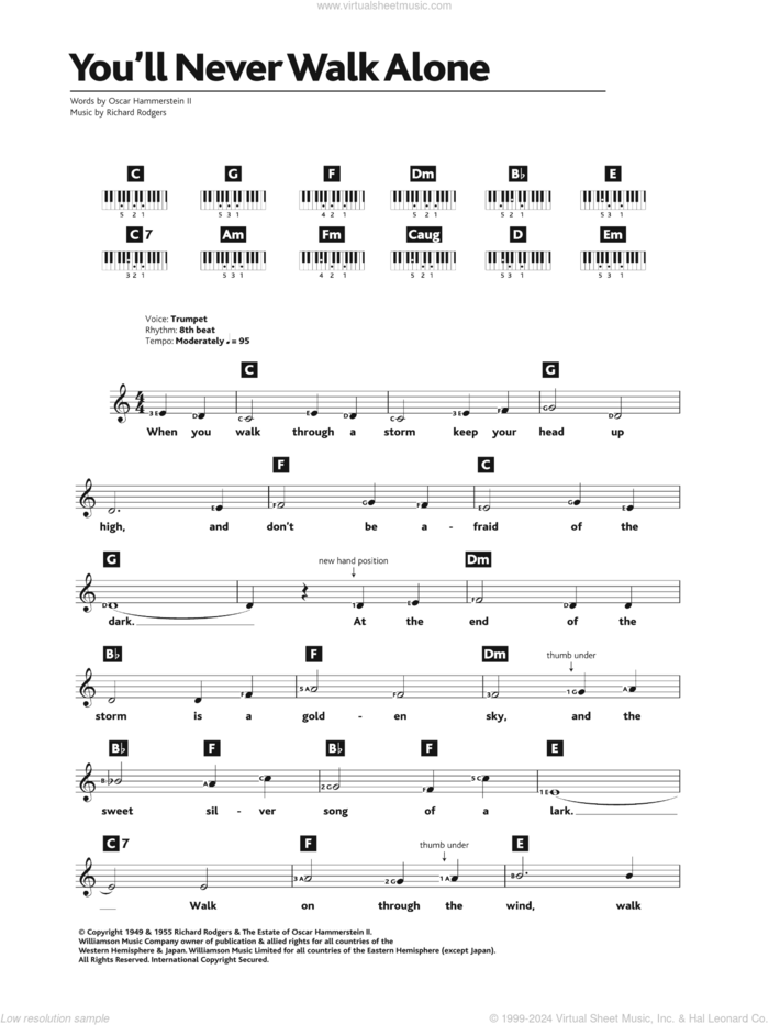 You'll Never Walk Alone (from Carousel) sheet music for piano solo (chords, lyrics, melody) by Rodgers & Hammerstein, Oscar II Hammerstein and Richard Rodgers, intermediate piano (chords, lyrics, melody)