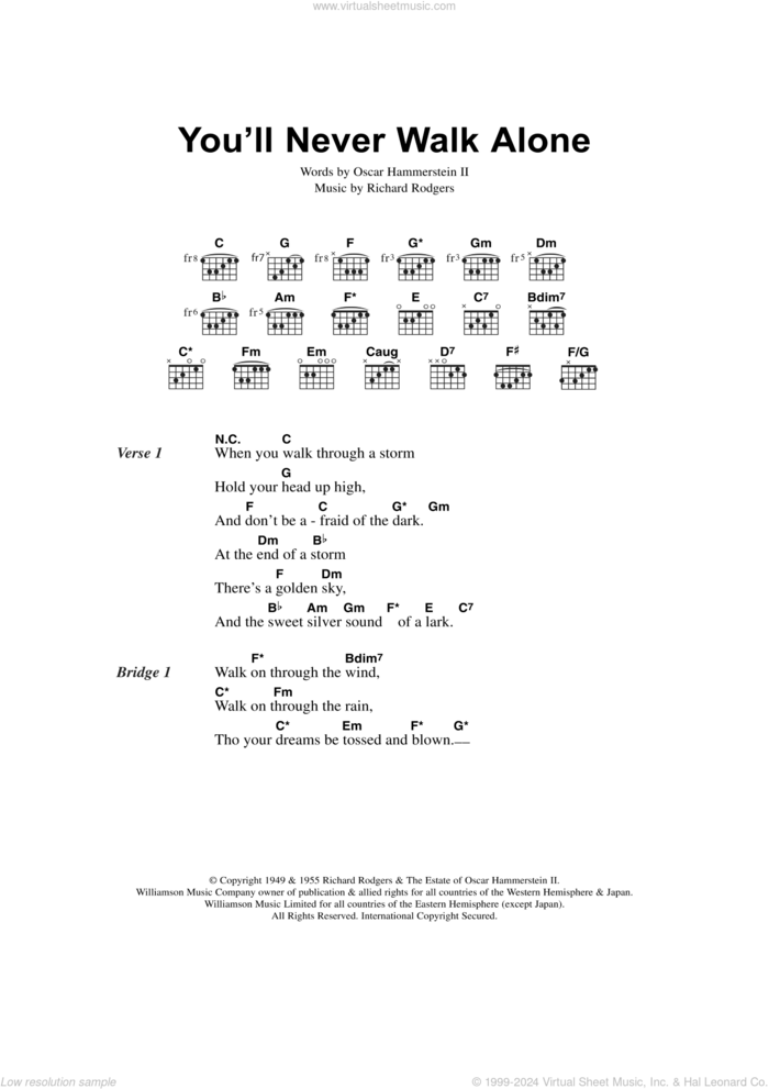 You'll Never Walk Alone sheet music for guitar (chords) by Gerry And The Pacemakers, Oscar II Hammerstein and Richard Rodgers, intermediate skill level