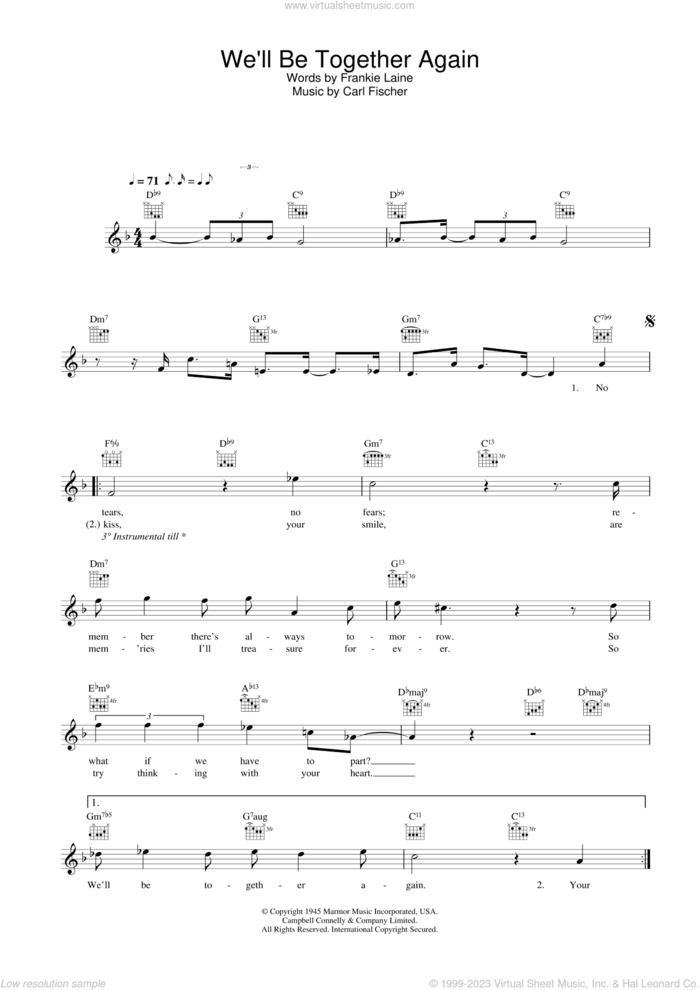 We'll Be Together Again sheet music for voice and other instruments (fake book) by Rod Stewart, Carl Fischer and Frankie Laine, intermediate skill level