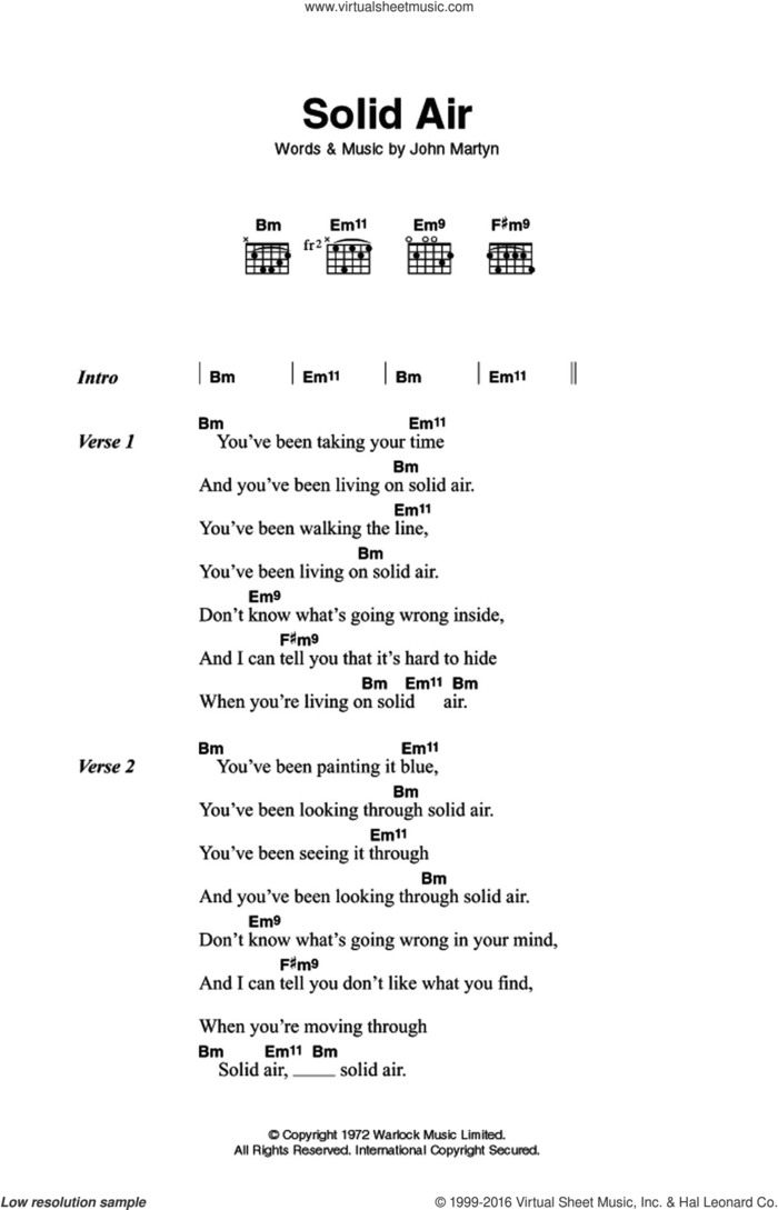 Solid Air sheet music for guitar (chords) by John Martyn, intermediate skill level