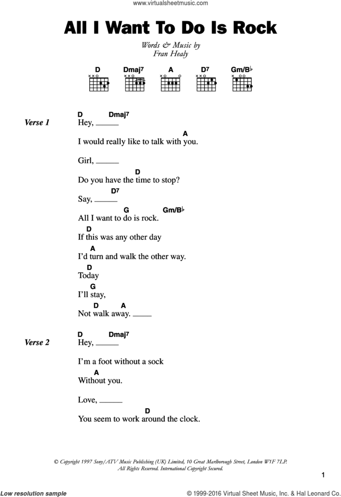 All I Want To Do Is Rock sheet music for guitar (chords) by Merle Travis and Fran Healy, intermediate skill level