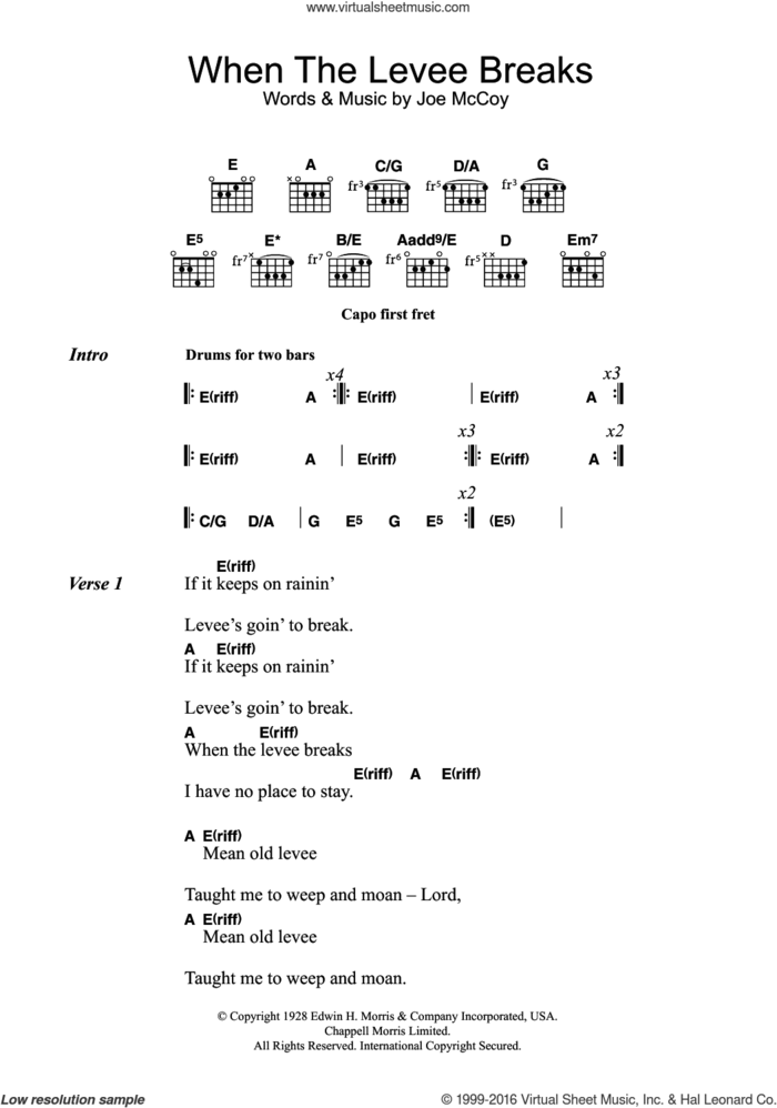 When The Levee Breaks sheet music for guitar (chords) by Led Zeppelin and Joe McCoy, intermediate skill level