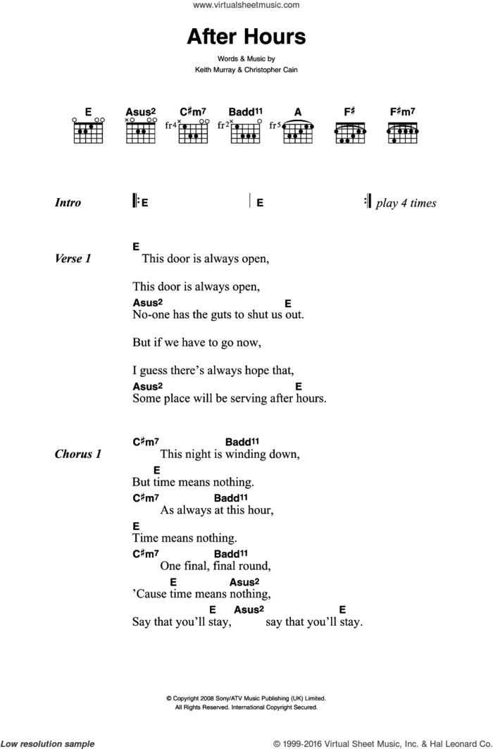 After Hours sheet music for guitar (chords) by We Are Scientists, Christopher Cain and Keith Murray, intermediate skill level