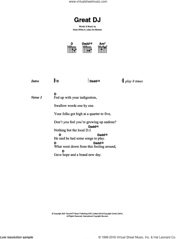 Great DJ sheet music for guitar (chords) by The Ting Tings, Jules De Martino and Katie White, intermediate skill level