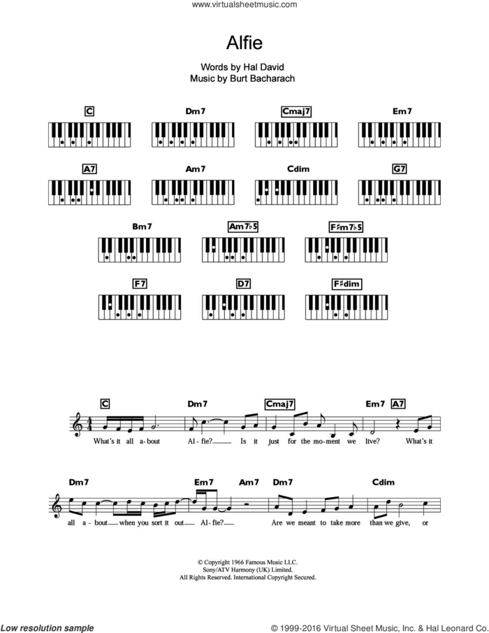 Alfie sheet music for piano solo (chords, lyrics, melody) by Burt Bacharach and Hal David, intermediate piano (chords, lyrics, melody)