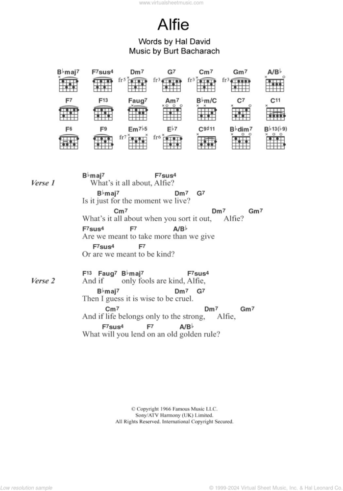 Alfie sheet music for guitar (chords) by Cilla Black, Burt Bacharach and Hal David, intermediate skill level