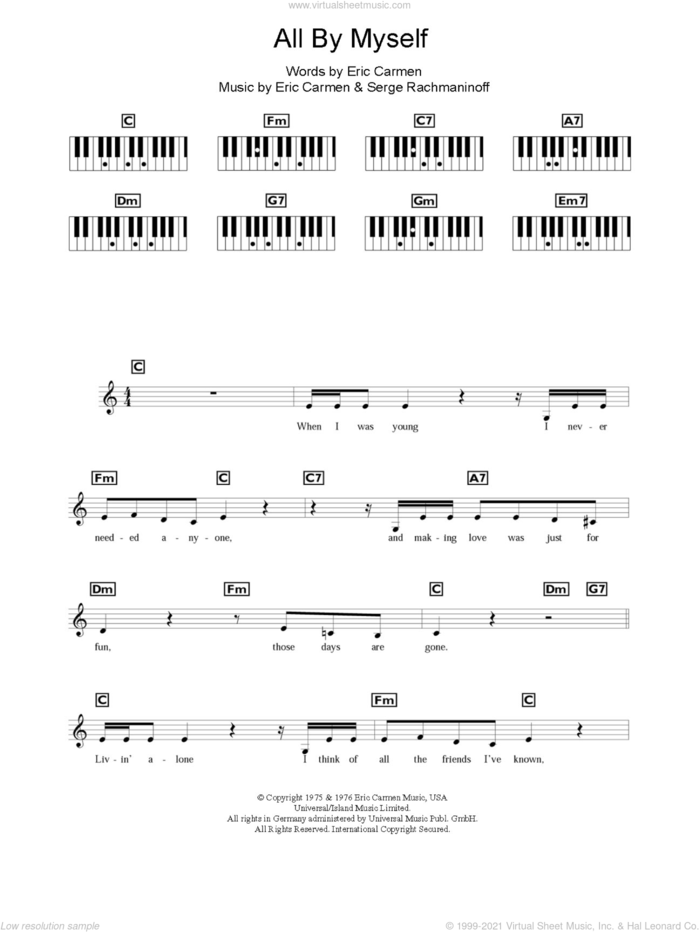 All By Myself sheet music for piano solo (chords, lyrics, melody) by Celine Dion, Eric Carmen and Serjeij Rachmaninoff, intermediate piano (chords, lyrics, melody)